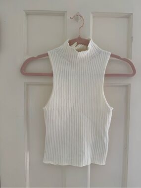 Reformation Tallulah Ribbed High-Neck Sleeveless Tank Top - off white